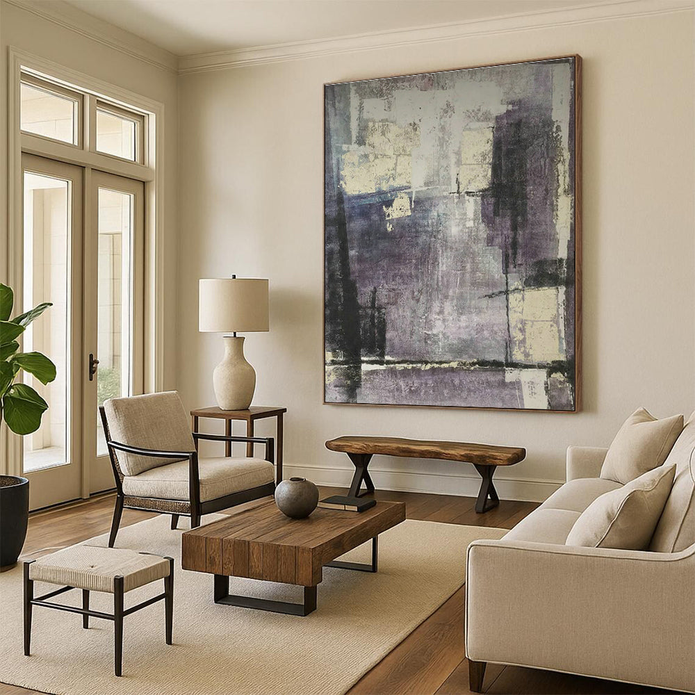 Purple - Gray Textured Abstract Art for Bohemian Home & Art Gallery Pop - Up DLZ1845