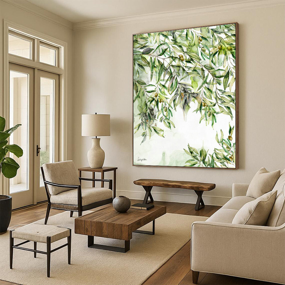Watercolor Olive Branch Art for Mediterranean - Style Restaurant & Home Kitchen DLZ1090