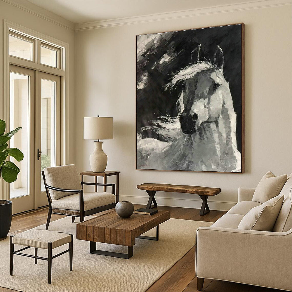 Black - White Horse Art for Equestrian Club & Classic Home Study DLZ2075