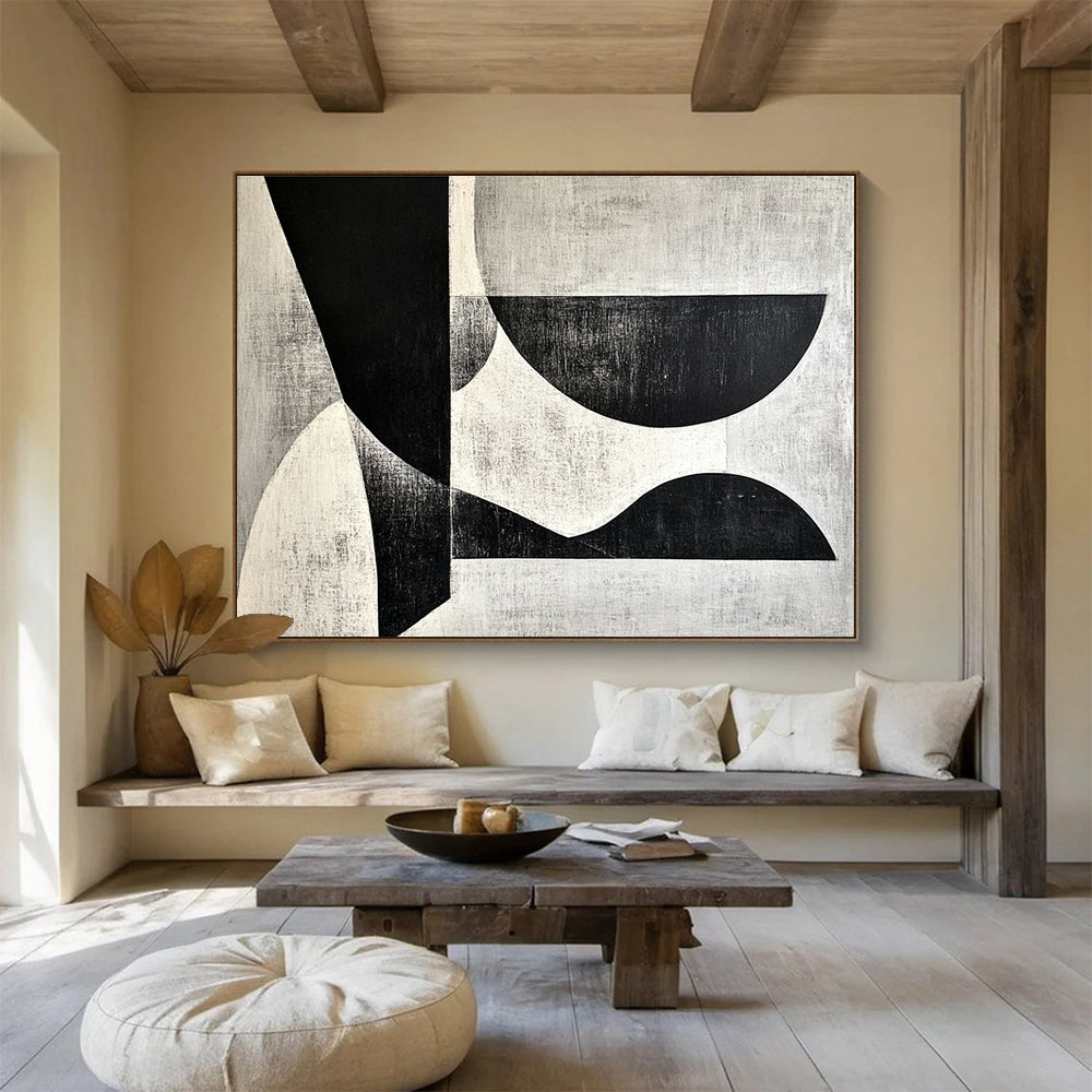 Black and White Geometric Shapes Art for Modern Art Museum & Minimalist Dining Room SC506