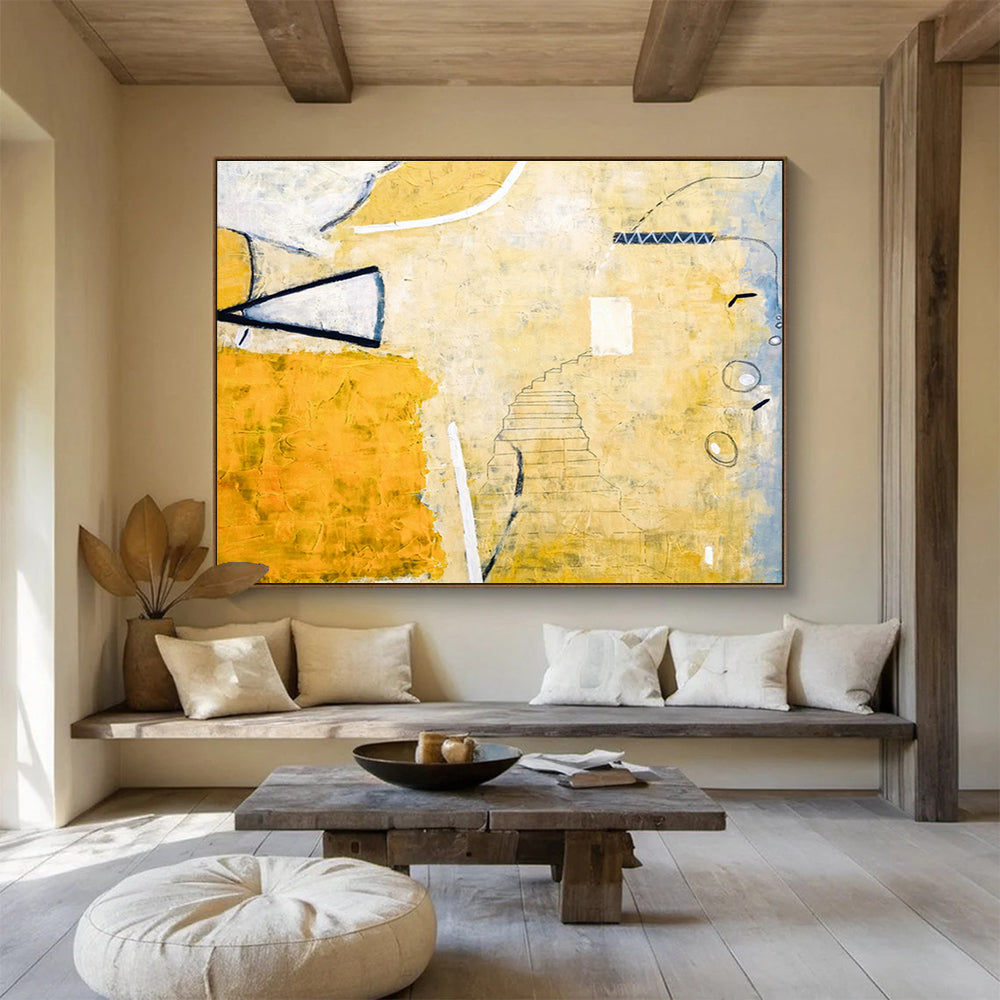 Yellow - Gray Staircase Abstract for Artistic Home Library DLZ2946