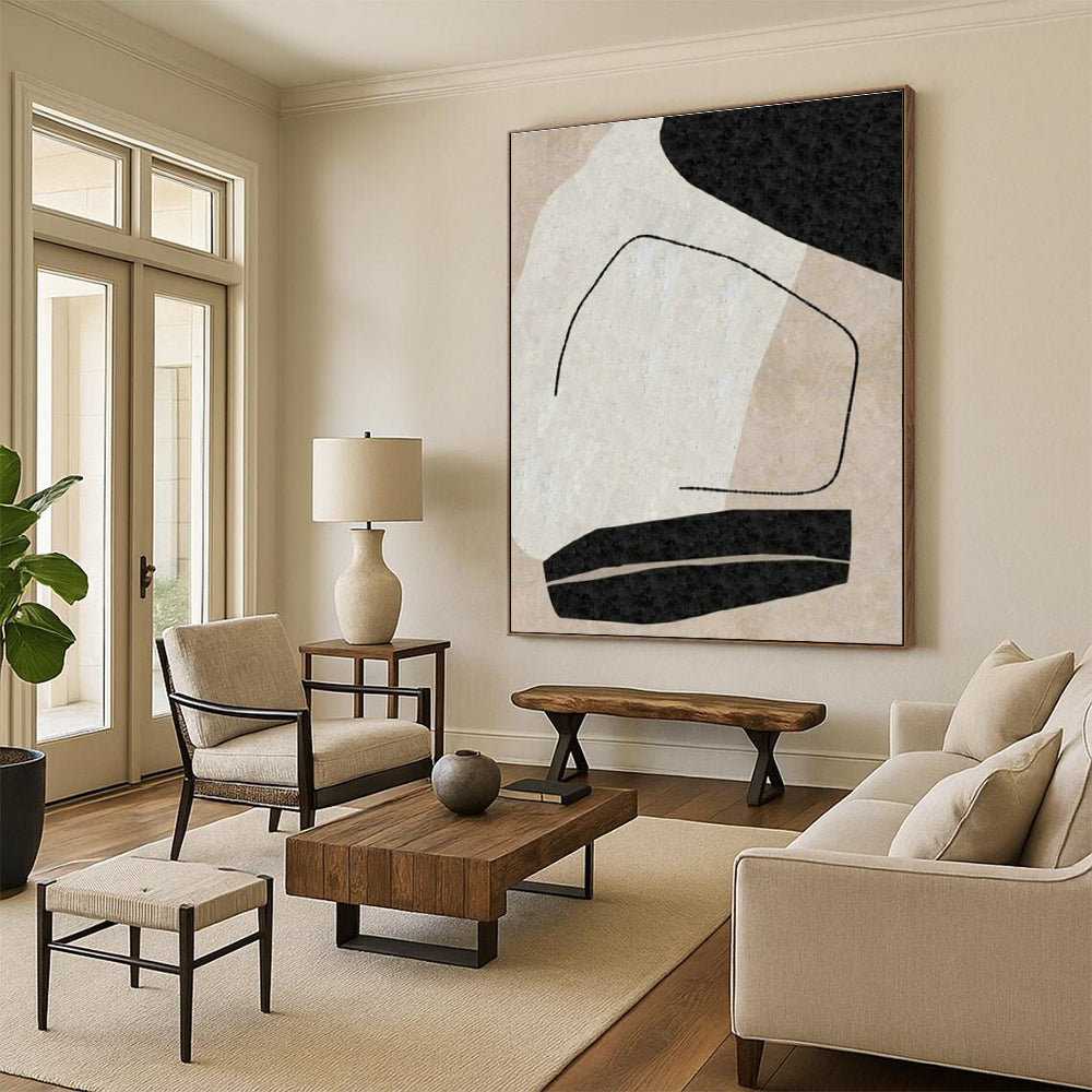Beige - Black Abstract Art for Minimalist Bedroom & Art Gallery Corridor DLZ2049