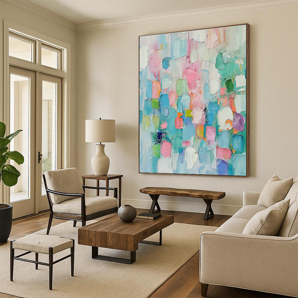 Pink - Blue Color Block Abstract Art for Creative Studio & Trendy Coffee Shop DLZ1004