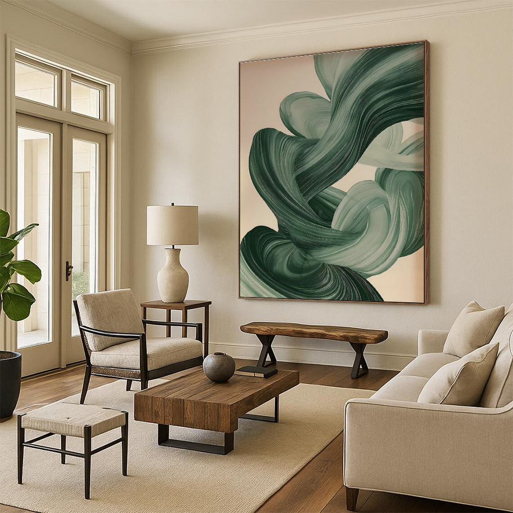 Green Flowing Ribbon Art for Bedroom & Living Room DLZ0415
