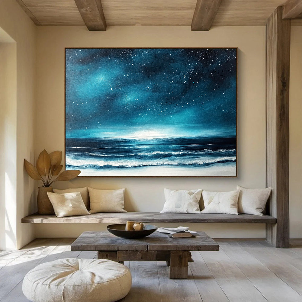 Starry Night Over the Sea Art for Coastal Bedroom & Seaside Hotel Lobby SC396