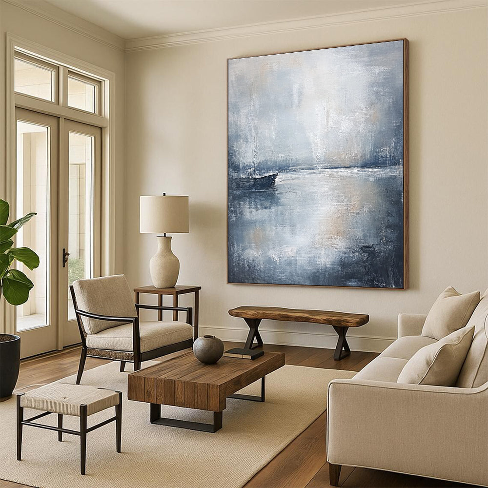Serene Gray Sea Boat Art for Balcony & Coastal Home STSC044