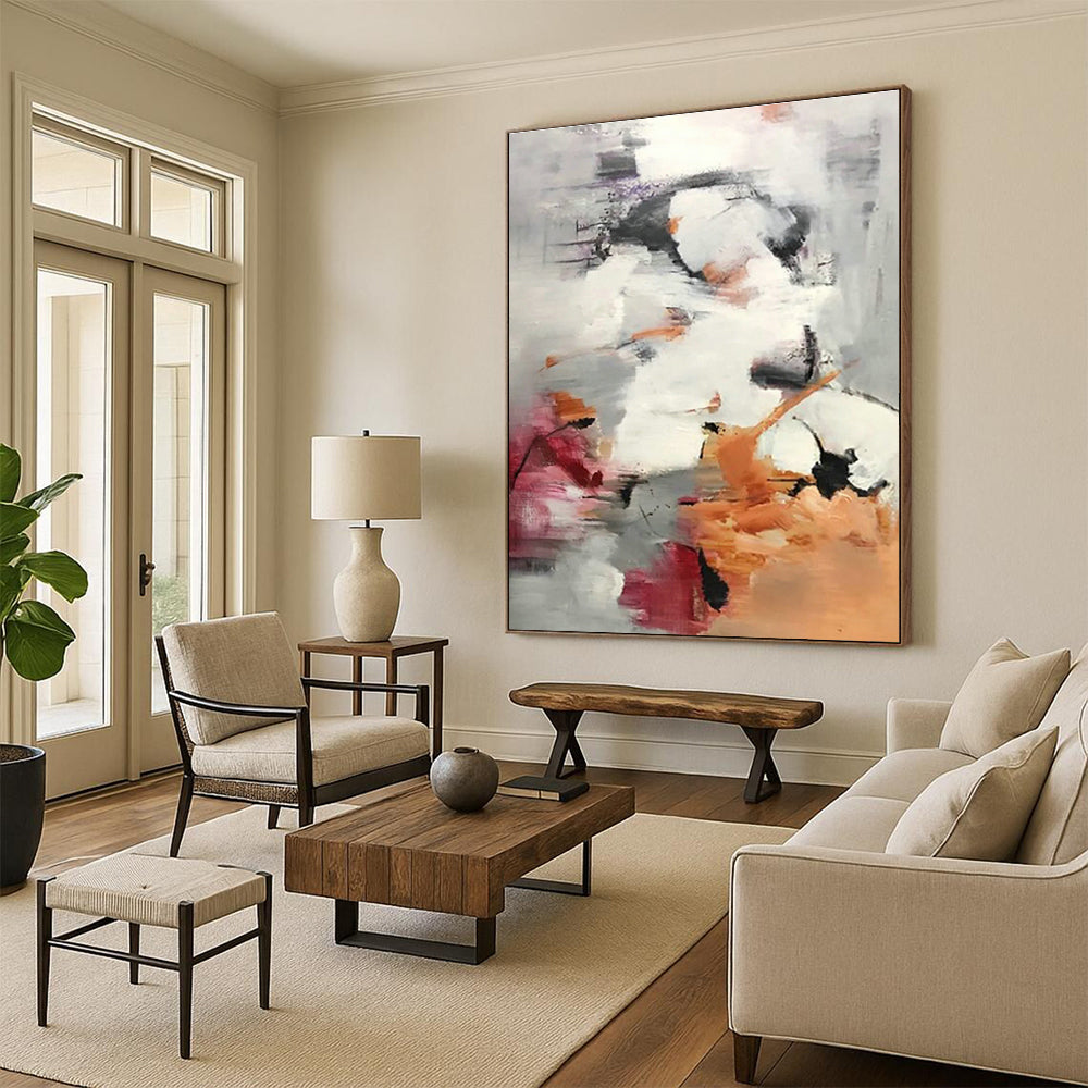 Grey - Pink - Orange Abstract Art for Living Room & Bedroom DLZ0478
