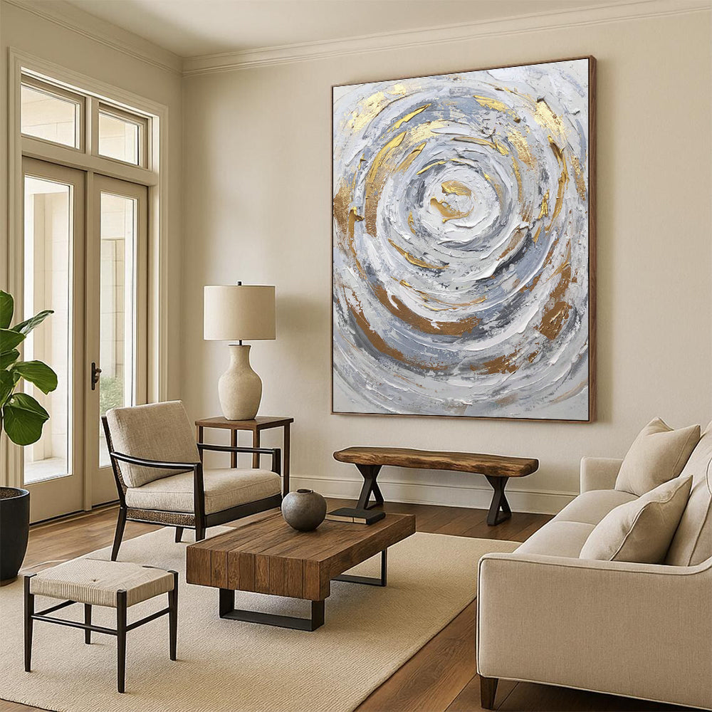 Silver - Gold Swirl Abstract Painting for Art Deco Living Room & High - End Spa DLZ1293