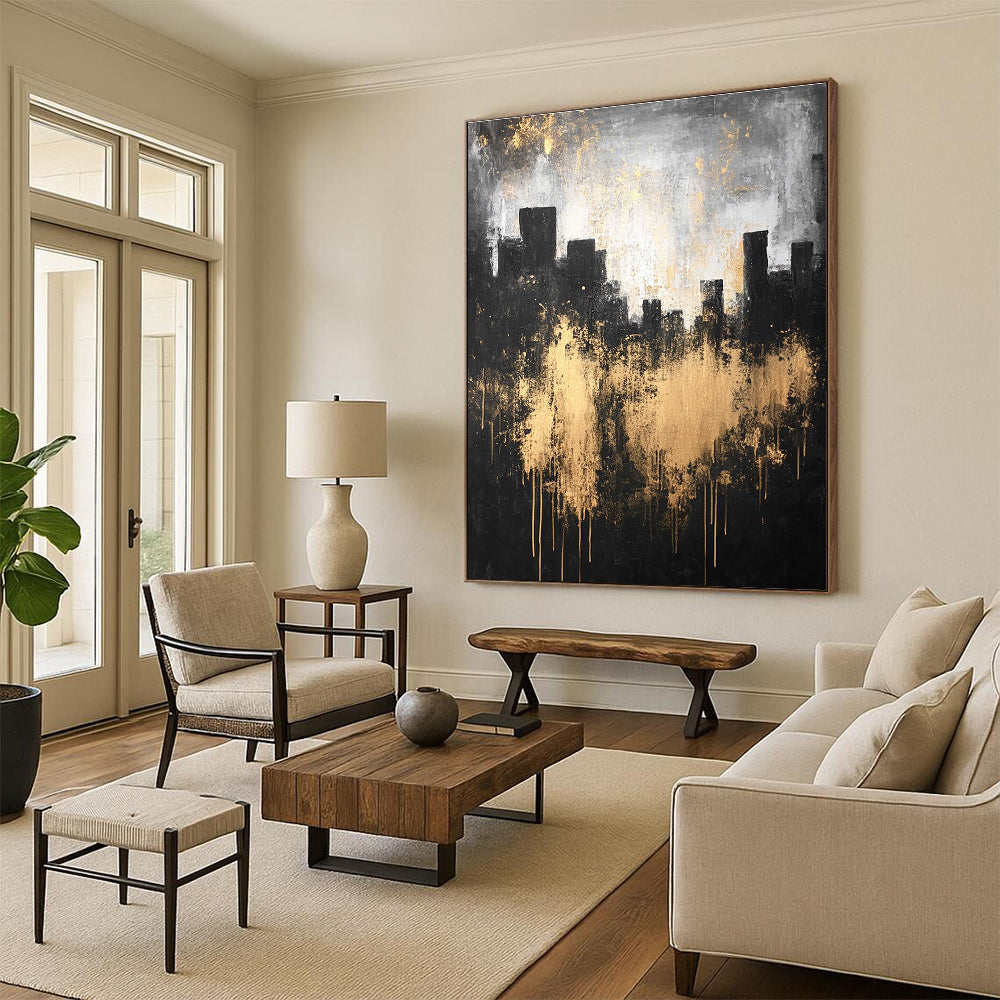 Gold - Splattered Cityscape for Sophisticated Dining Room & Art - Centric Lounge STSC216