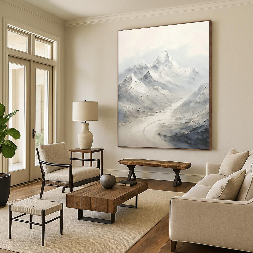 Snowy Mountain Abstract Art for Ski Chalet & Nature Lover’s Bedroom DLZ1271