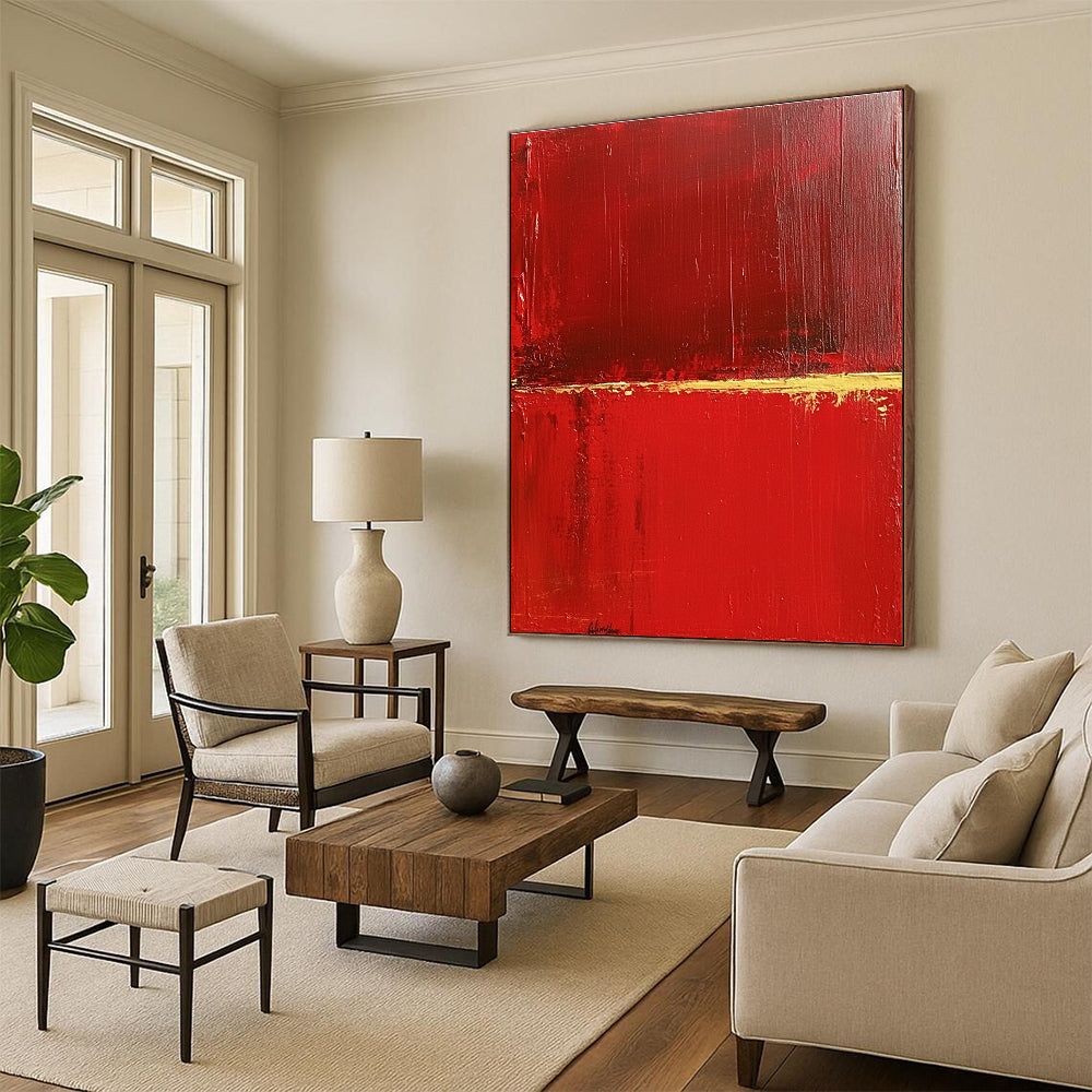 Red and Gold Minimalist Abstract for Luxury Home Entrance & Sophisticated Art Gallery STSC459