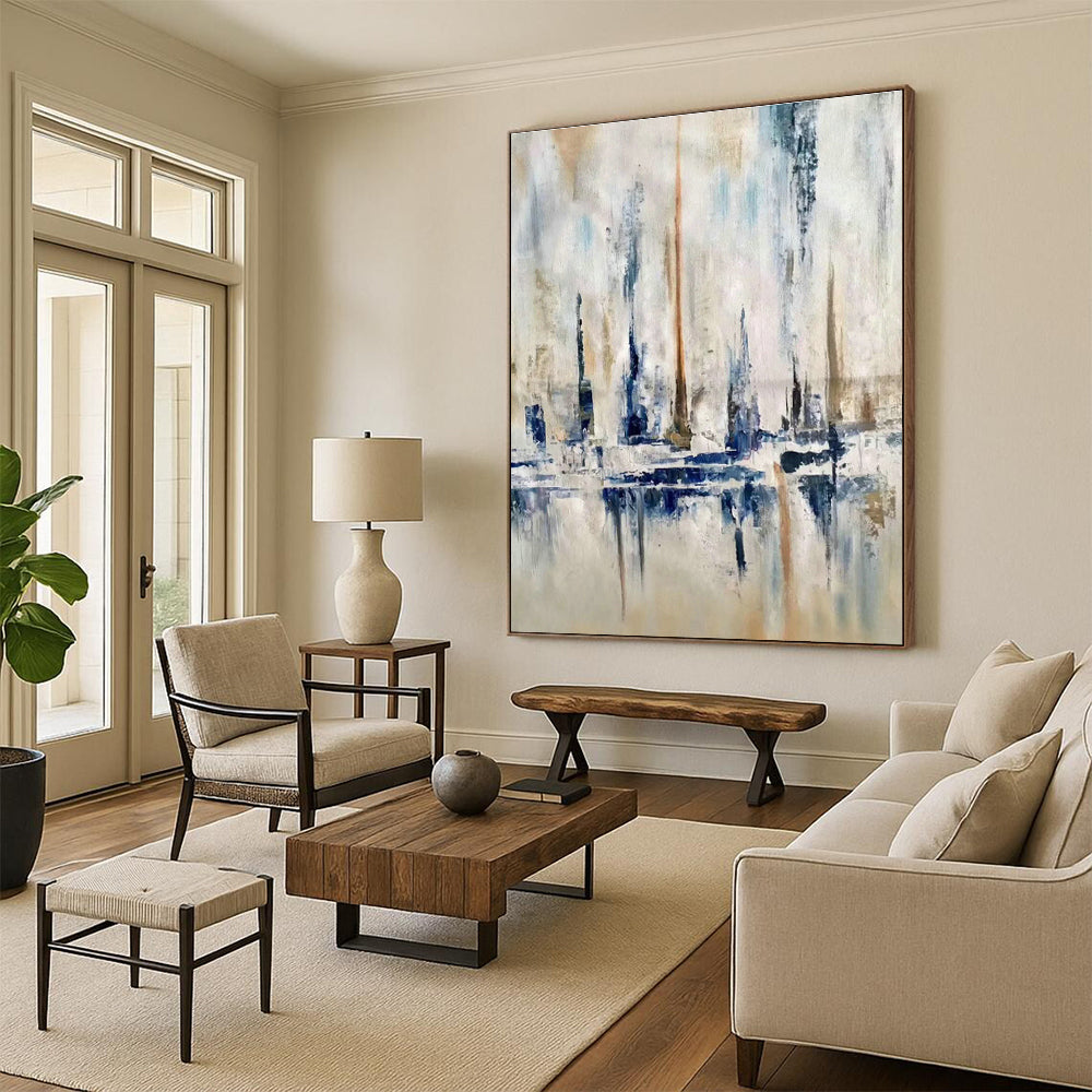 Blue - Grey City Abstract Art for Living Room & Office DLZ0473