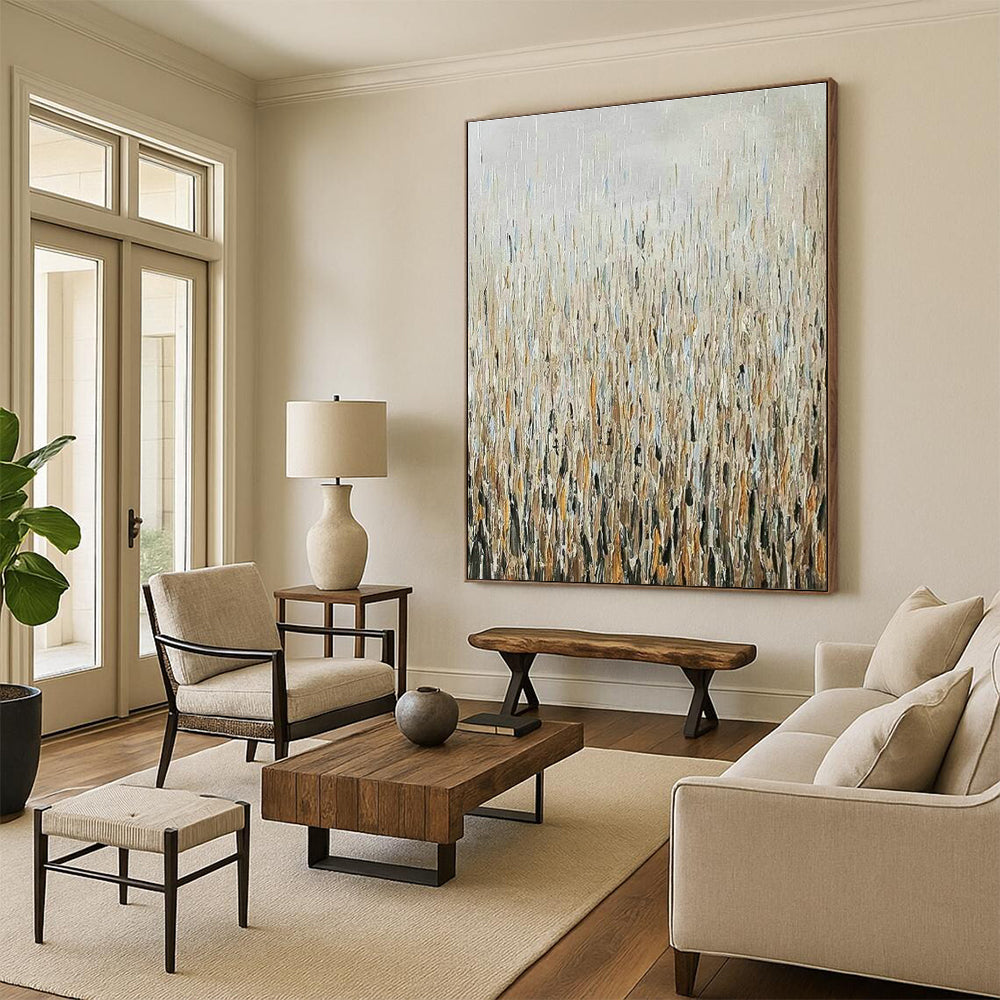 Gold - Blue Rain - like Abstract Art for Living Room & Dining Room DLZ0307