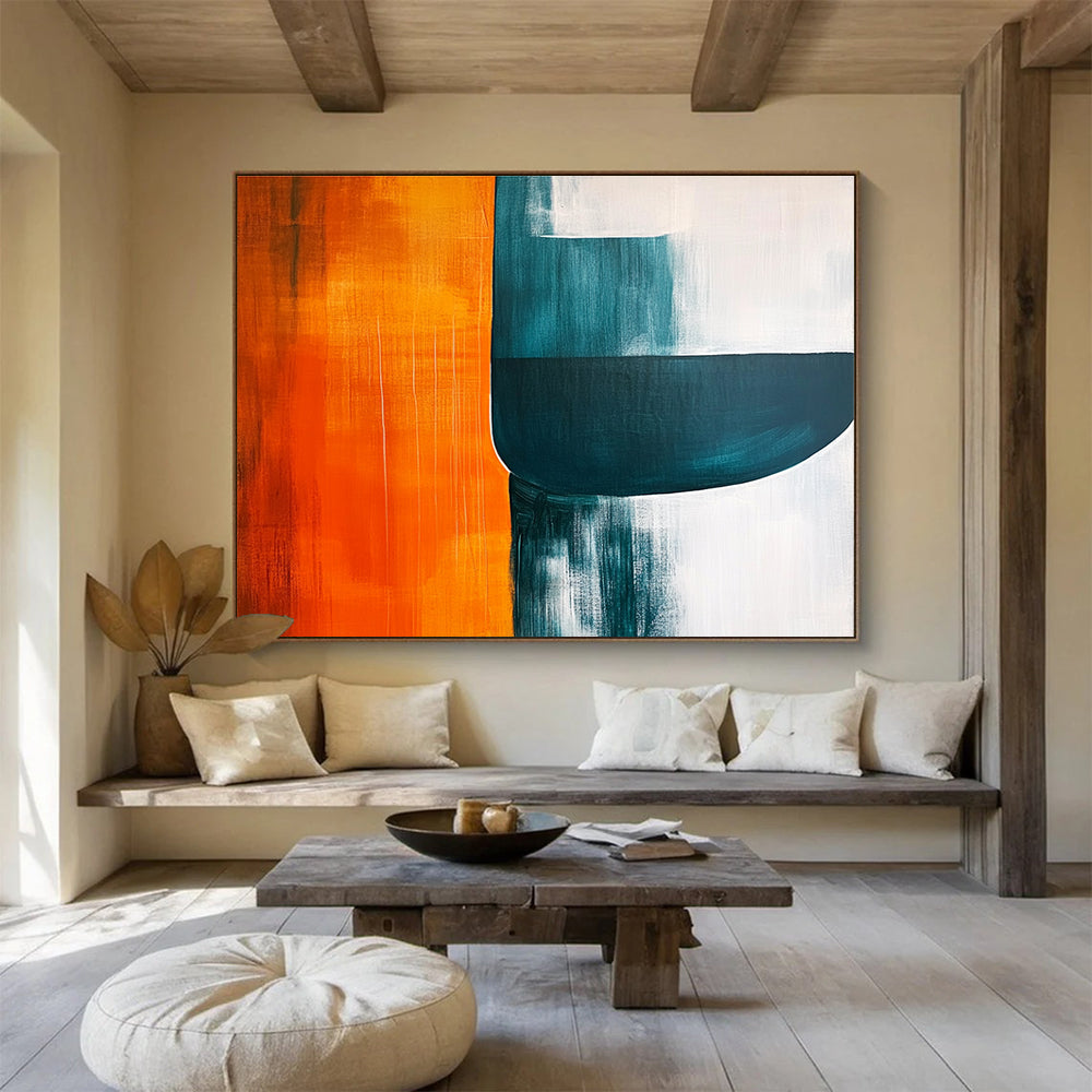 Orange - Teal Abstract Shapes Art for Vibrant Retail Store & Creative Team Office SC249