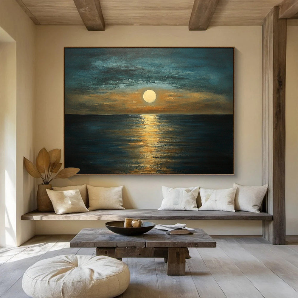 Moonlit Ocean Serenity Art for Beachfront Hotel Room & Romantic Dining Area SC413