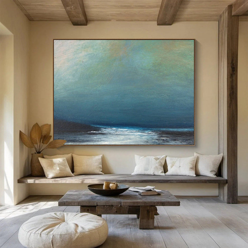 Serene Sea View Oil Painting for Minimalist Coastal Bathrooms DLZ2491