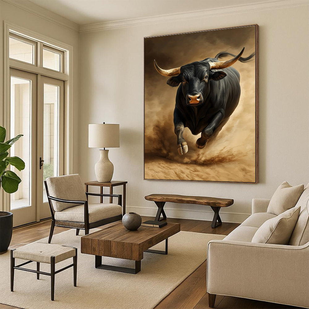 Galloping Black Bull for Equestrian - Themed Ranch Lodge & Adventure - Inspired Home Gym STSC914
