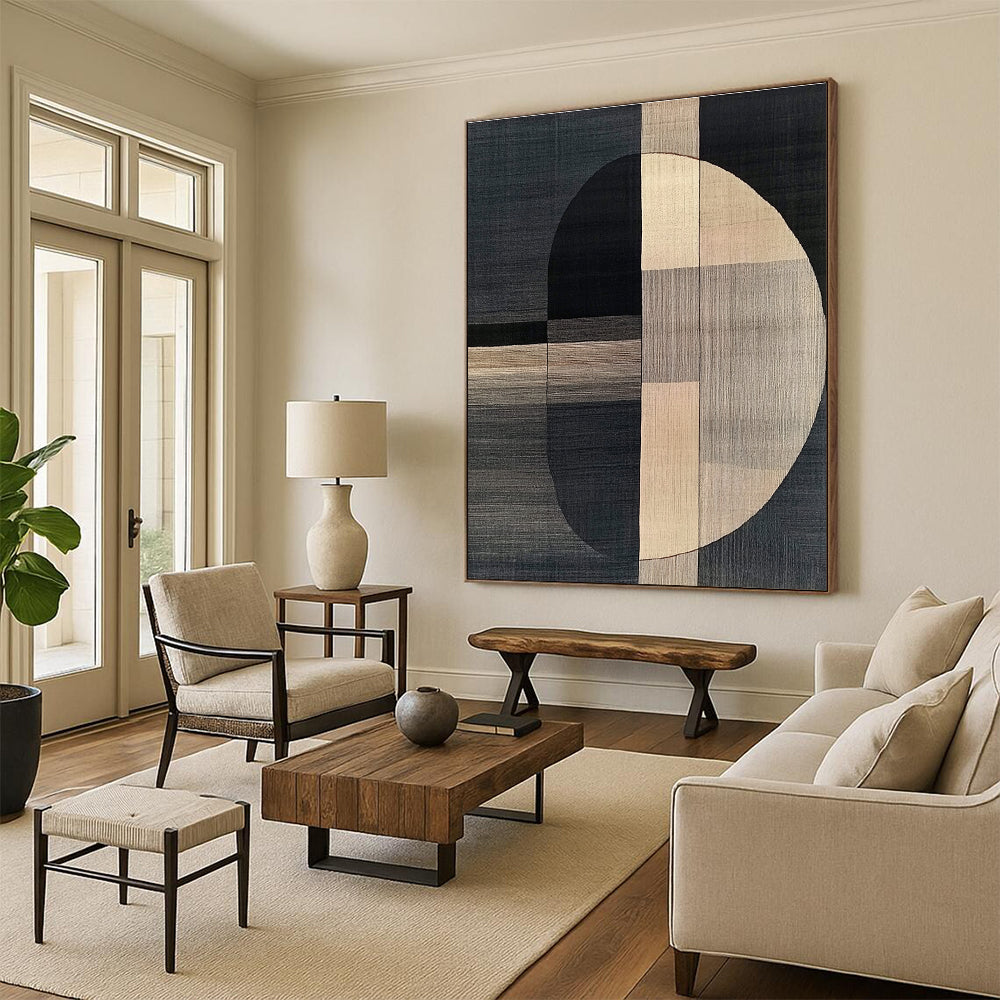 Geometric Black and Beige Art for Minimalist Home Office & Contemporary Art Gallery STSC1060