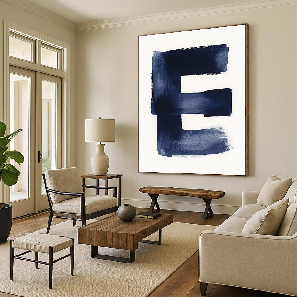 Blue Brushstroke "E" Art for Modern Nursery & Typography - Themed Exhibition STSC1096
