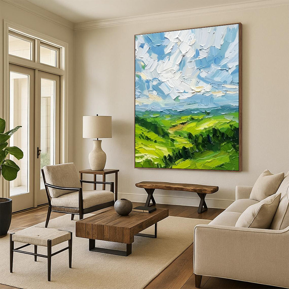 Impasto Green Valley Art for Country Cottage & Landscape - Art Gallery DLZ2257