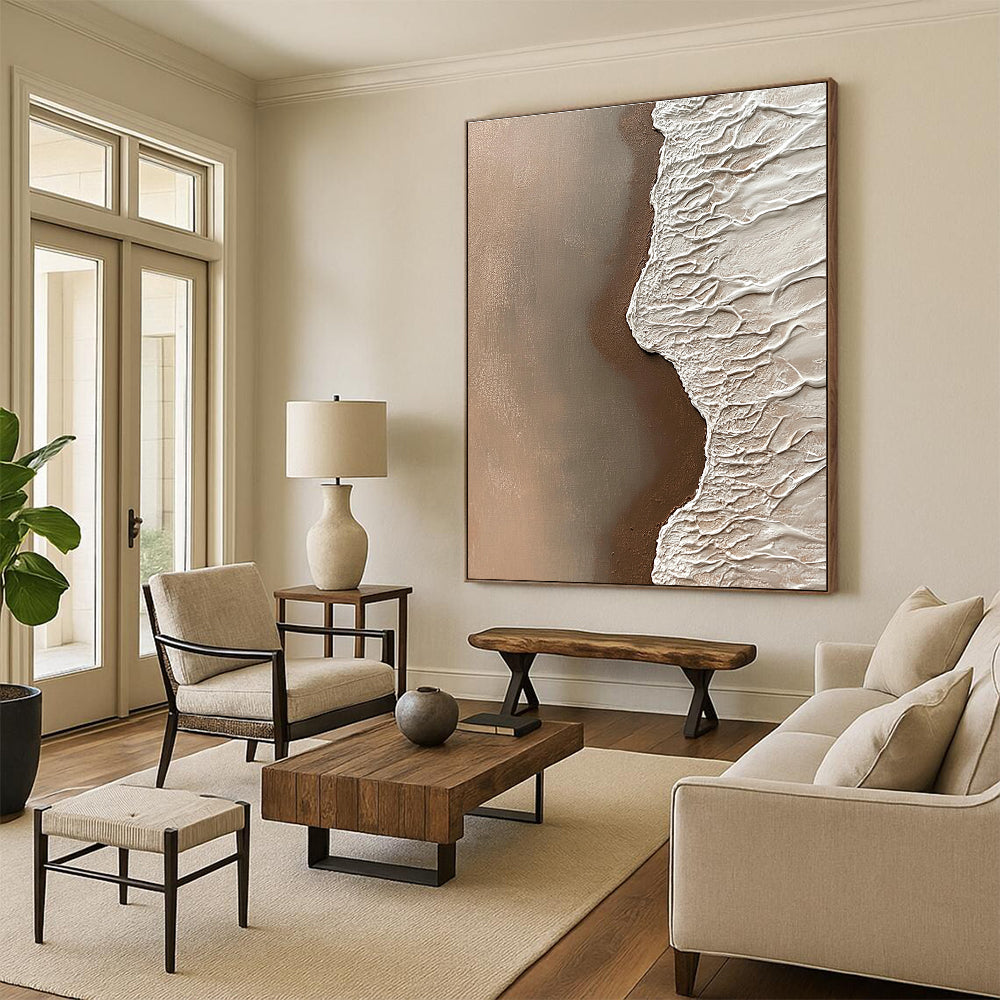 Textured Earth - Tone Shoreline for Rustic Farmhouse Dining Room & Nature Art Gallery STSC954