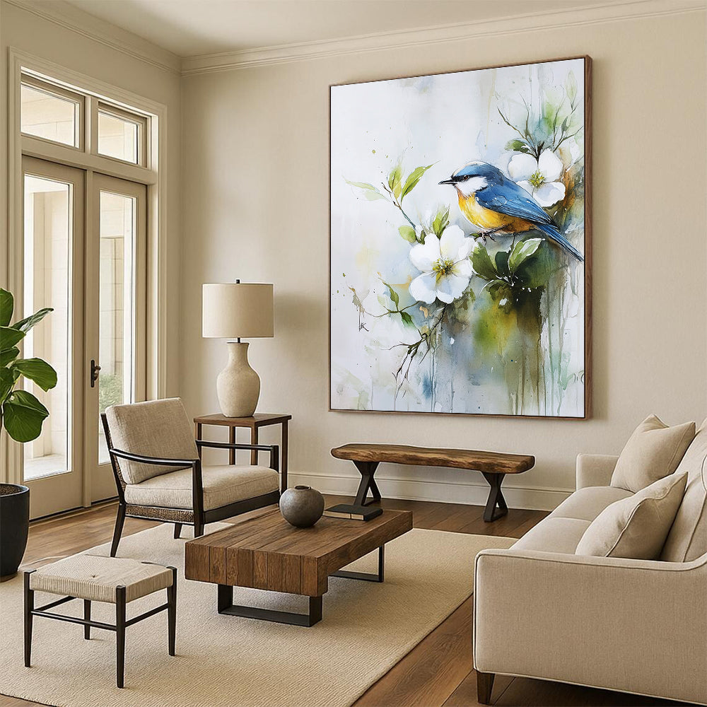 Blue Bird on Flowering Branch for Botanical - Themed Café & Nature Lover’s Bedroom STSC901