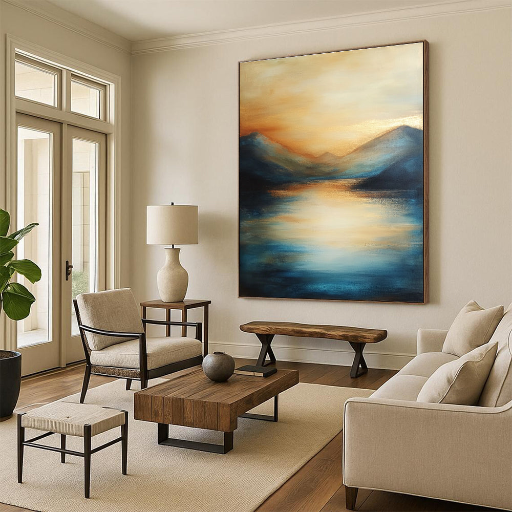 Sunset Mountain Reflection Art for Lakeside Home & Hotel Dining Area STSC092