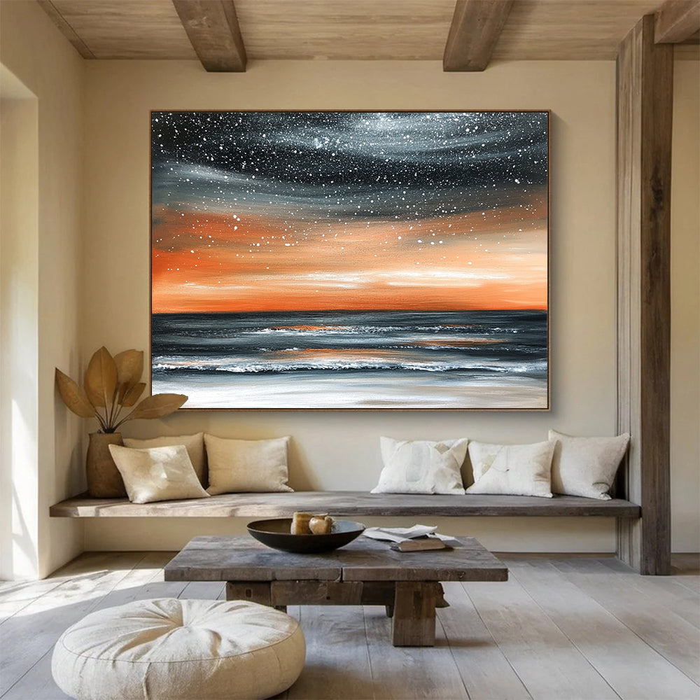 Starry Sea Sunset Art for Coastal Hotel Rooftop Bar & Celestial - Themed Home Theater SC130