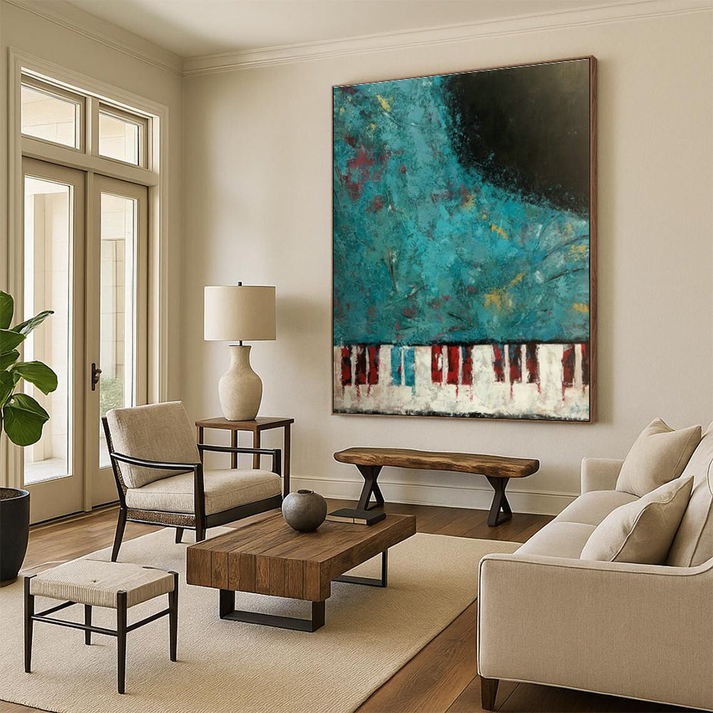 Blue - Tone Piano Abstract Art for Jazz Bar & Music School Hall DLZ0634