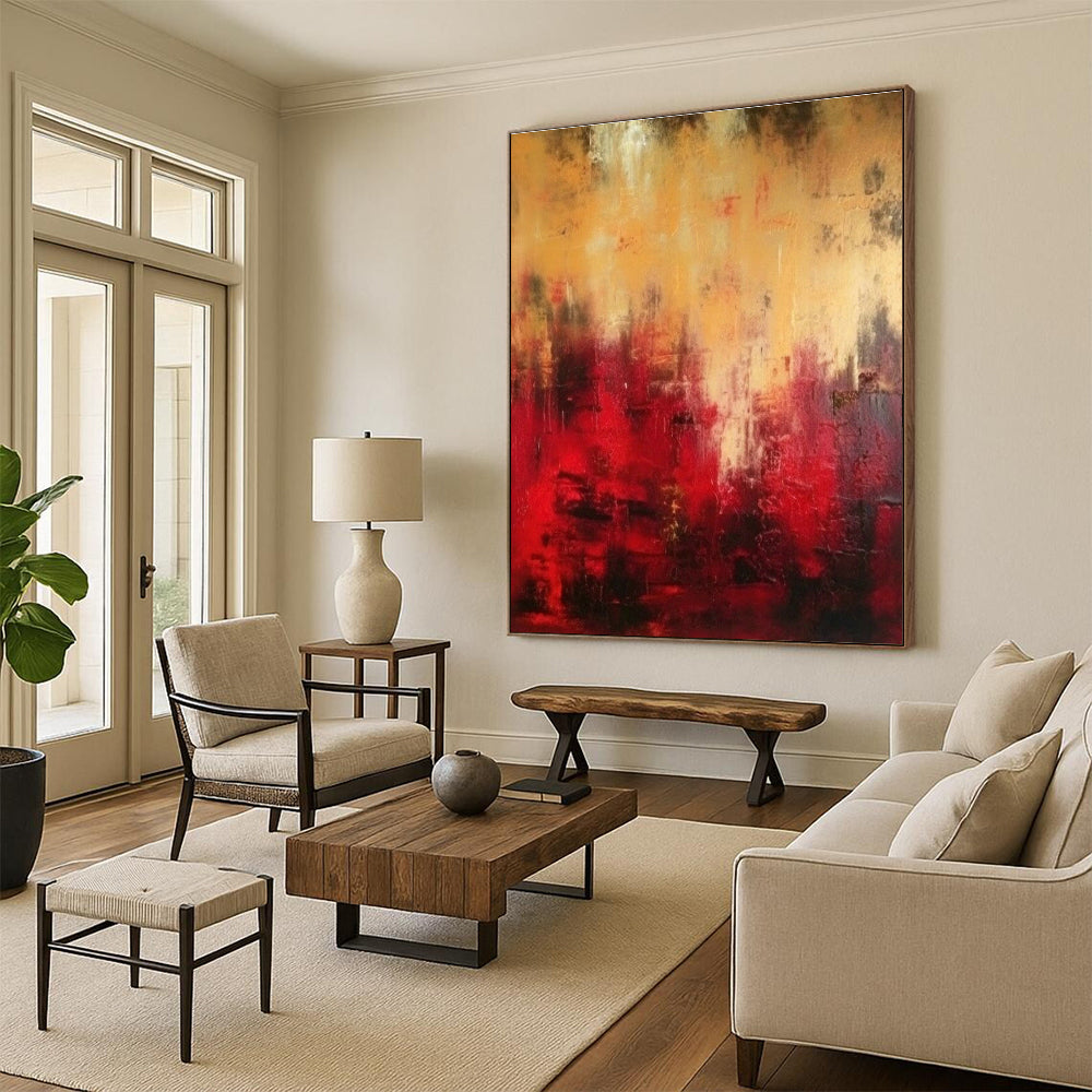 Red - Gold Abstract Art for Romantic Rooftop Restaurant & Passionate Art Gallery DLZ1924