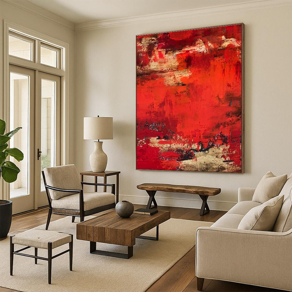 Red - Gold Textured Abstract Art for Luxury Ballroom & Opulent Home Library DLZ0769