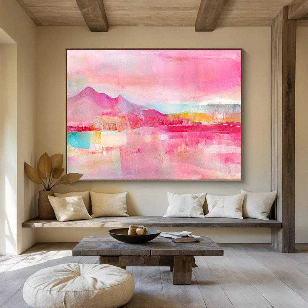Pink Landscape Abstract Art for Romantic Bedroom & Girls' Café SC344