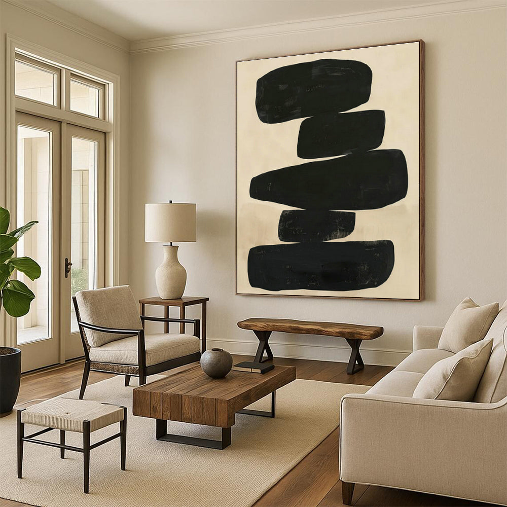 Black Abstract Stone - like Art for Living Room & Office DLZ0429