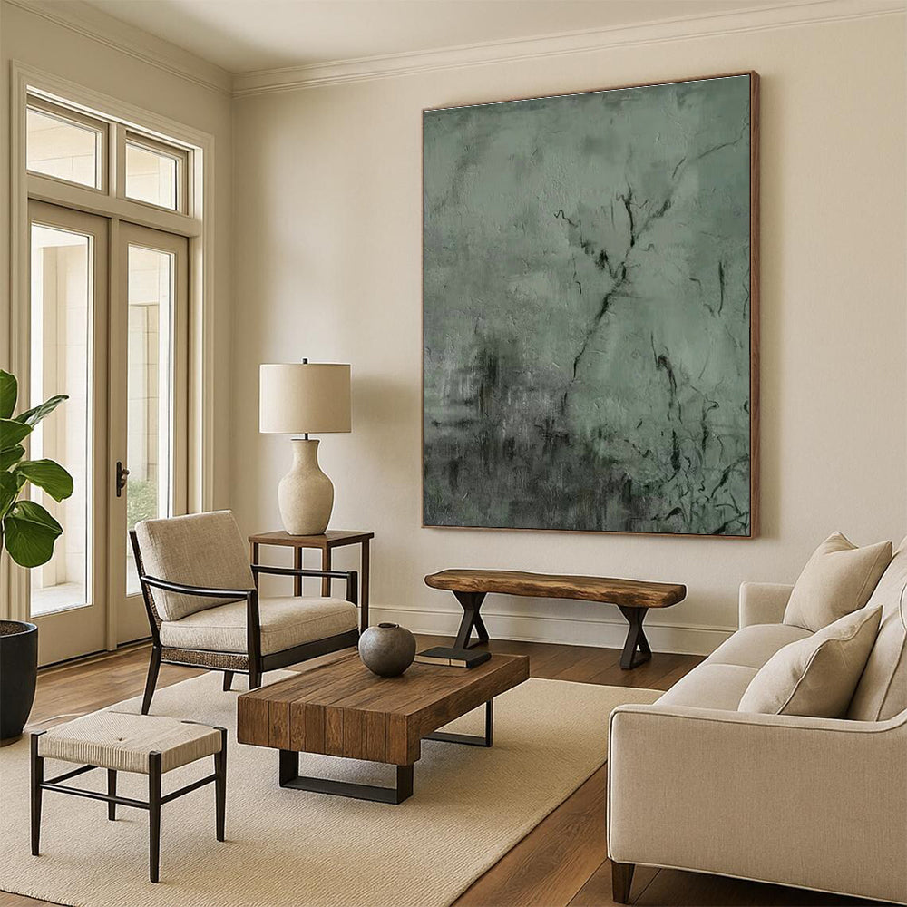 Dark Green Textured Abstract Art for Industrial Loft & Art Gallery DLZ1212
