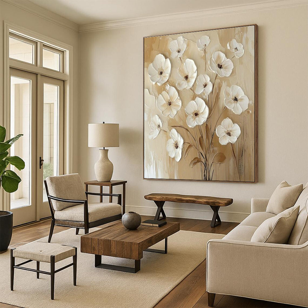 Textured White Flower Art for Wedding Venue & Feminine Home Office DLZ1652