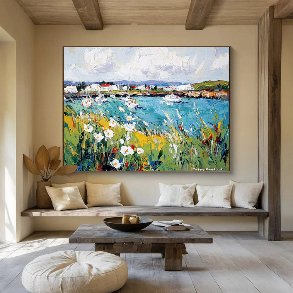 Coastal Harbor Scene Art for Nautical - Themed Restaurant & Seaside Home Dining Room SC527