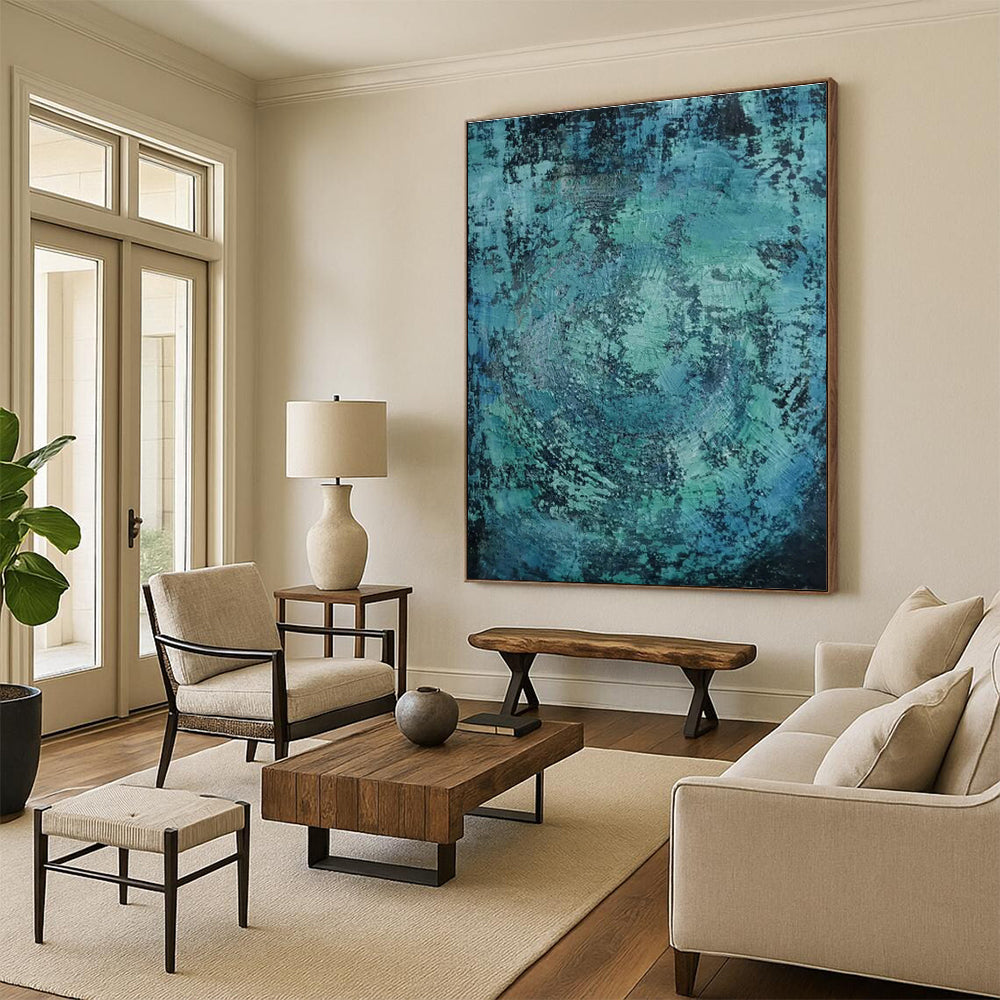 Blue - Green Textured Abstract Art for Coastal - Inspired Spa & Relaxing Bedroom DLZ0761