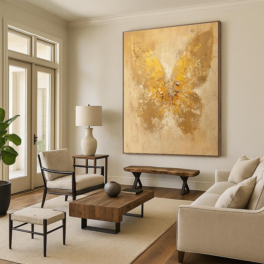 Golden Butterfly Oil Painting for Bedroom & Entryway DLZ0341