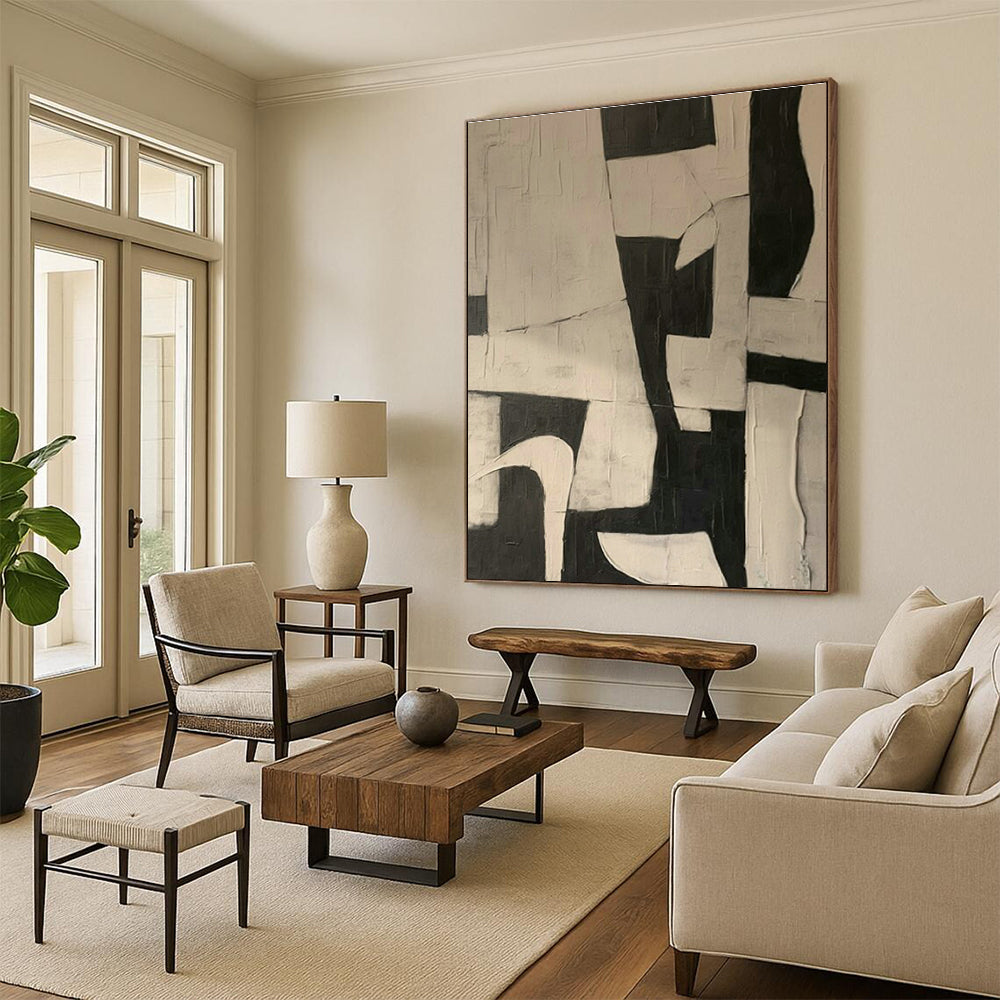 Black - White Geometric Abstract Art for Contemporary Office & Minimalist Art Gallery DLZ1874