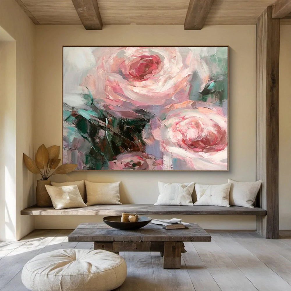 Soft Pink Rose Oil Painting for Romantic Wedding Venue Decor DLZ3108