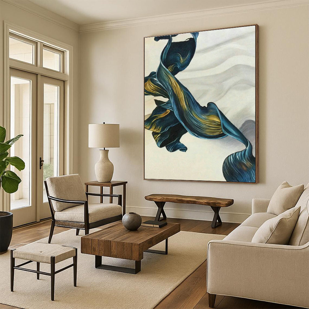 Blue - Gold Ribbon Art for Living Room & Bedroom DLZ0479