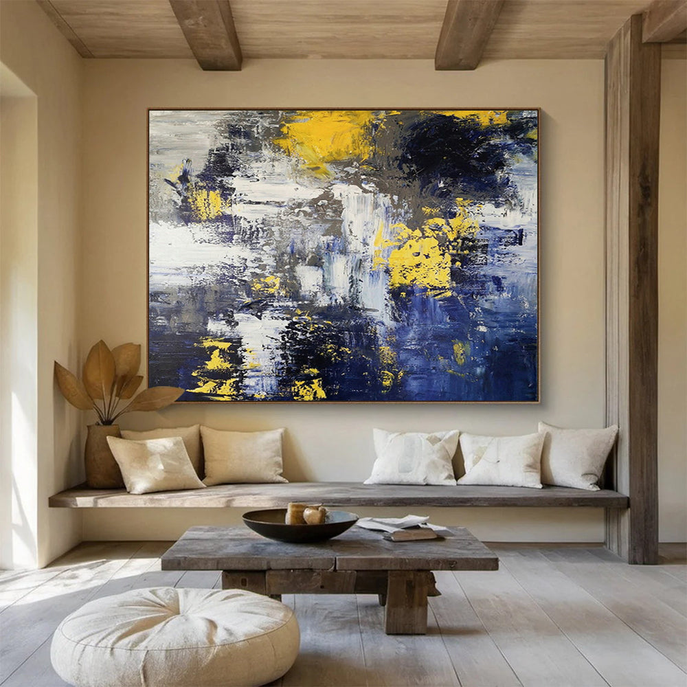 Dynamic Yellow - Blue Abstract Masterpiece to Elevate Modern Living Room Aesthetics DLZ3033