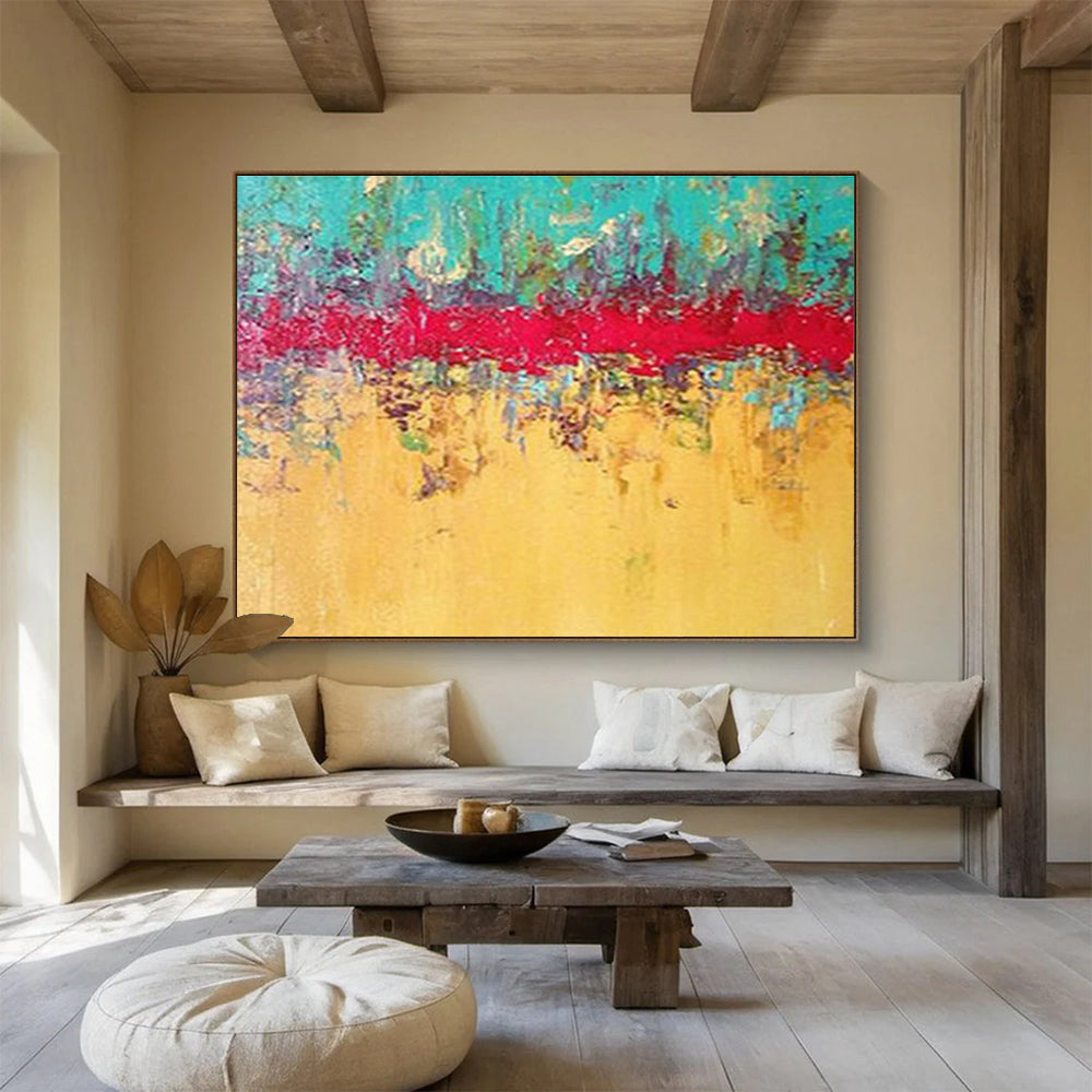 Bold Blue - Red Contrast Abstract Masterpiece for a Dramatic and Memorable Dining Room Statement DLZ2787