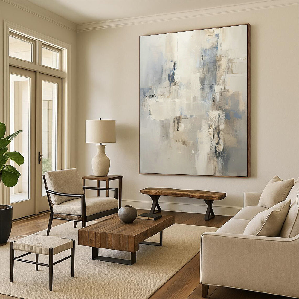 Gray - White - Blue Abstract Art for Modern Office & Coastal Home DLZ1256