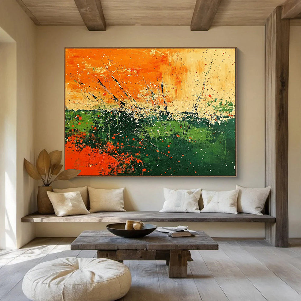 Orange Splash Field Art for Bohemian Garden Party Area & Vibrant Art Studio SC090