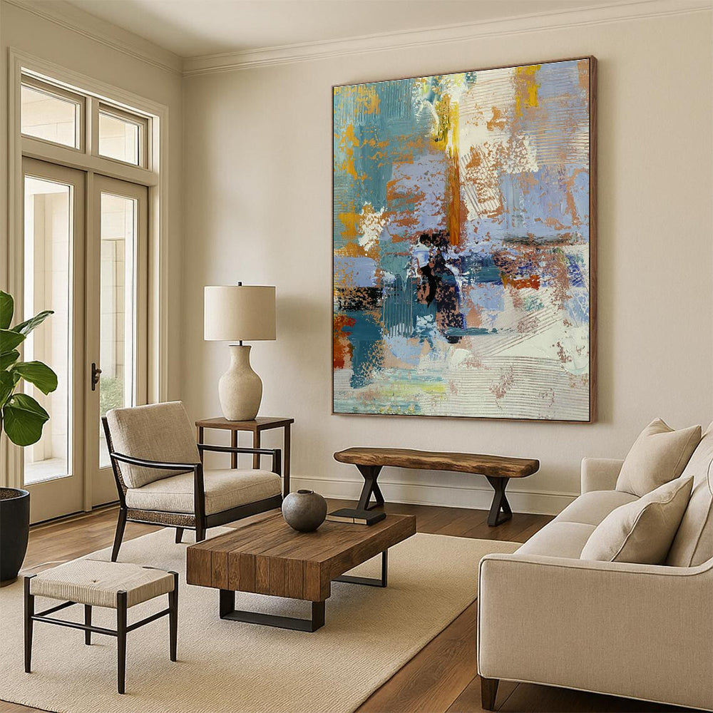 Blue - Orange Abstract Art for Office & Living Room DLZ0348