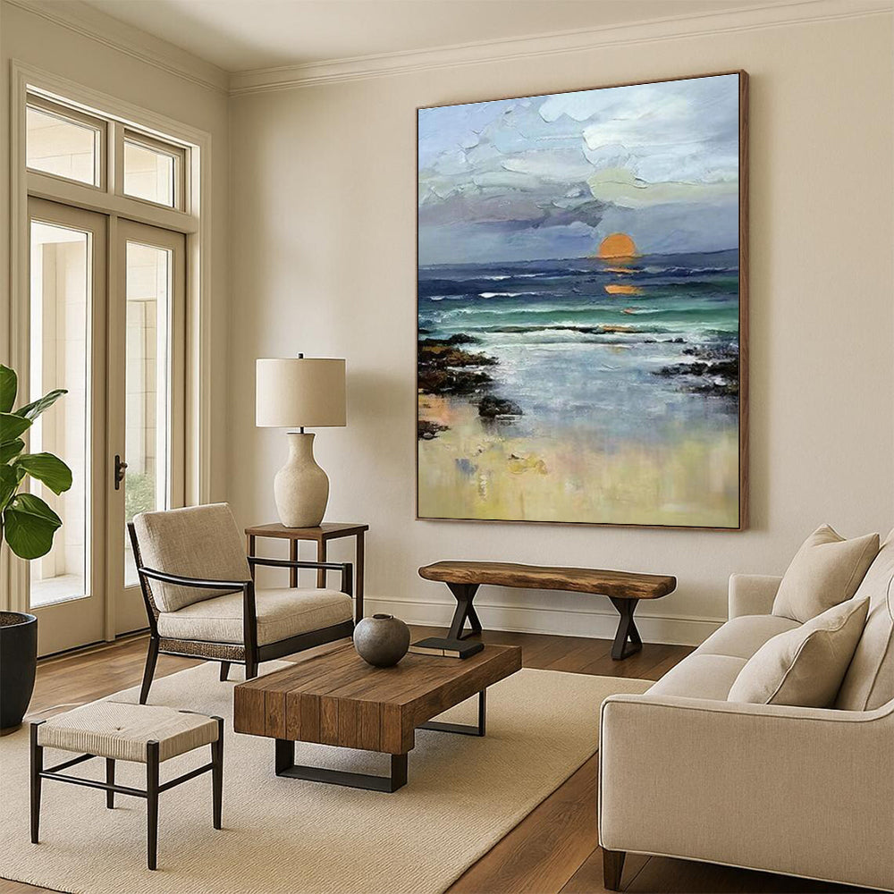 Coastal Sunset Realism Art for Family Beach House & Seafood Restaurant DLZ0923