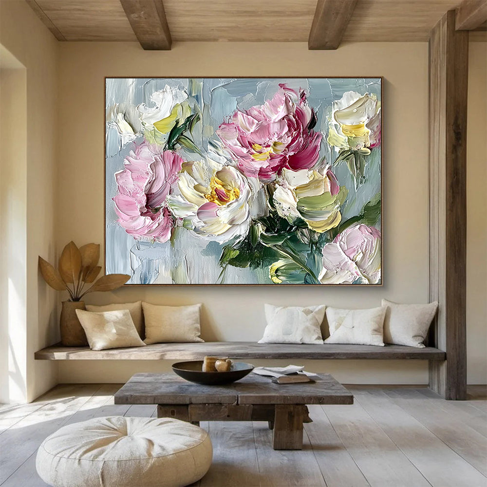Textured Pink Blooms Art for Garden - themed Restaurant & Floral Shop SC125