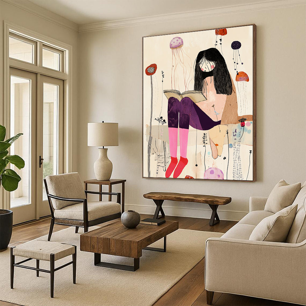 Reading Girl with Jellyfish for Boho - Chic Bedroom & Artistic Bookstore STSC1237