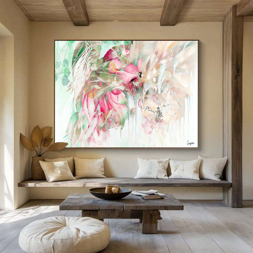 Tropical Flowers and Bird Art for Jungle - Themed Living Space DLZ2918